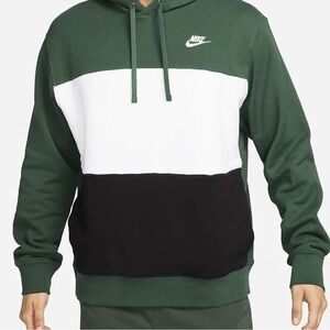 Nike Club Fleece Green/Black/White Colorblock Hoodie Sweatshirt Mens Size Medium